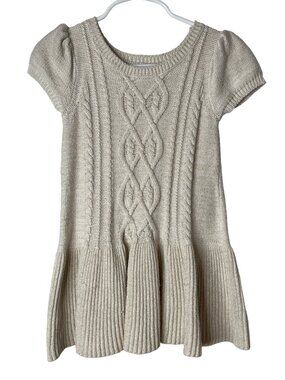 Gymboree Girls Beige Gold Sweater Dress 2T Holiday Party Knit Short Sleeve